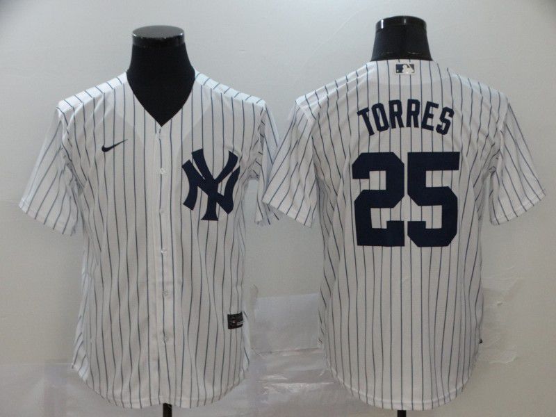 Men New York Yankees #25 Torres White stripes Nike Game MLB Jerseys->new york yankees->MLB Jersey